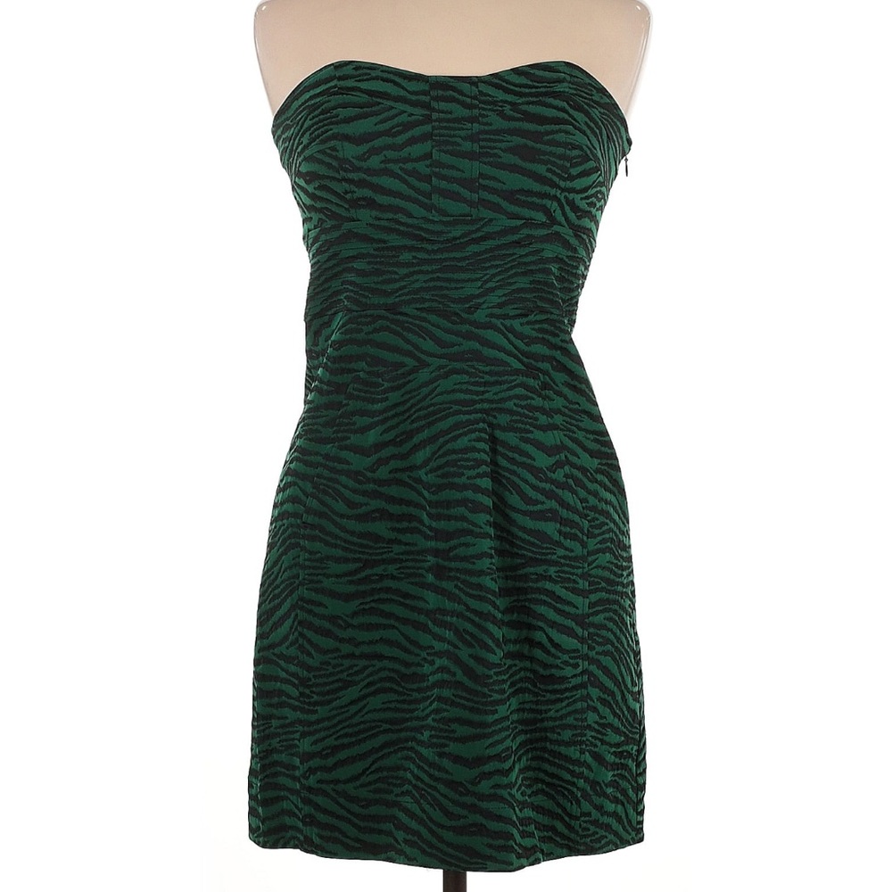 Diane Von Furstenberg Green and Black Strapless Dress